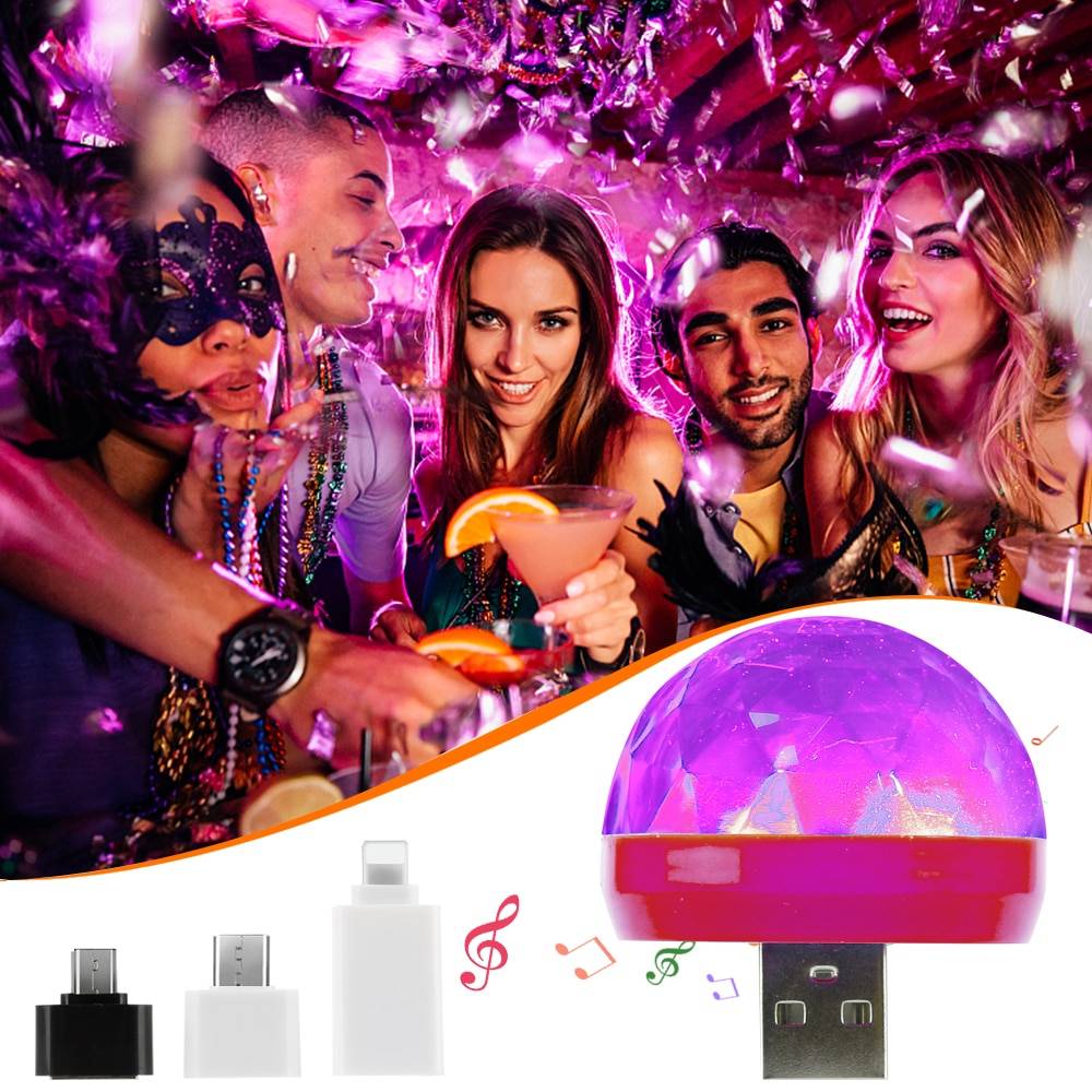 Mini USB Disco Light Gadgets Plug Type : With Android Adapter|With Apple Adapter|With Type C Adapter 