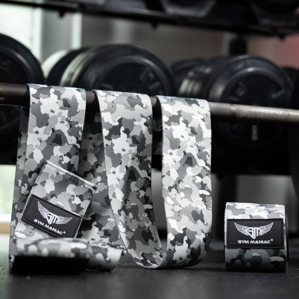 Gym Maniac Light Gray Camo GM Support Compression Knee Wraps Sports Accessories  