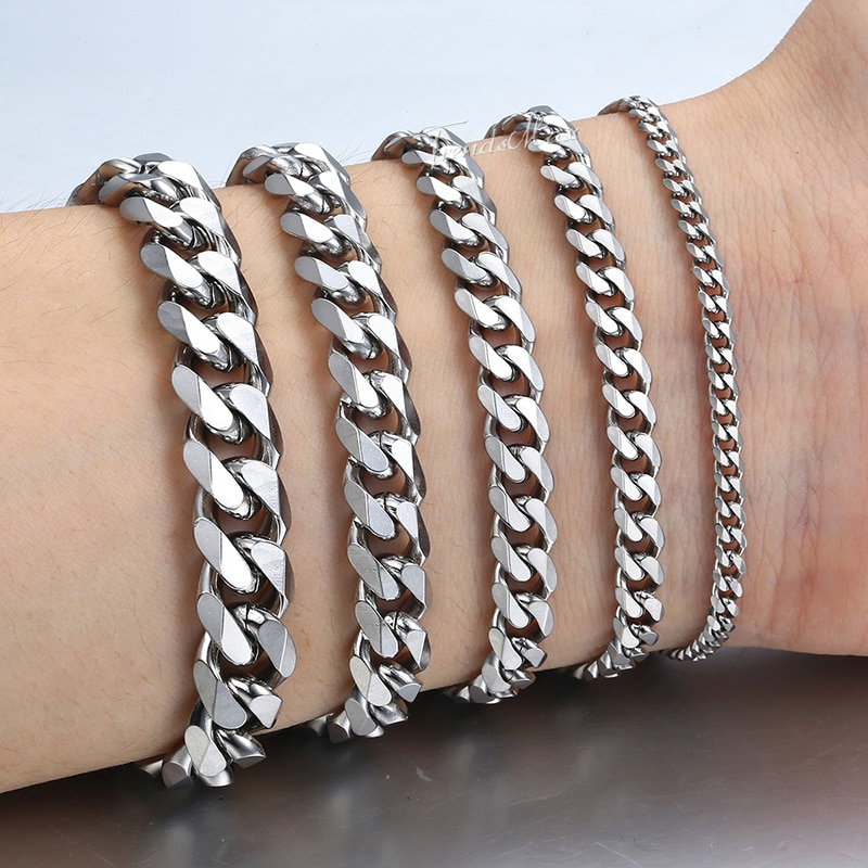 Men's Luxury Chain Bracelet Bracelets Men Jewelry Metal Color : 3mm Wide|5mm Wide|7mm Wide|9mm Wide|11mm Wide 
