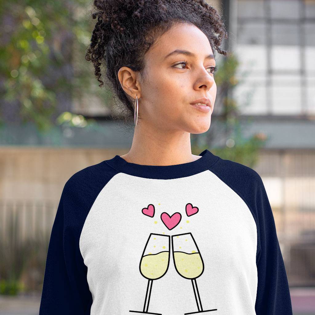 Cute Design Baseball T-Shirt - Wineglass T-Shirt - Heart Baseball Tee Clothing T-Shirts Color : Gray White|Navy White 