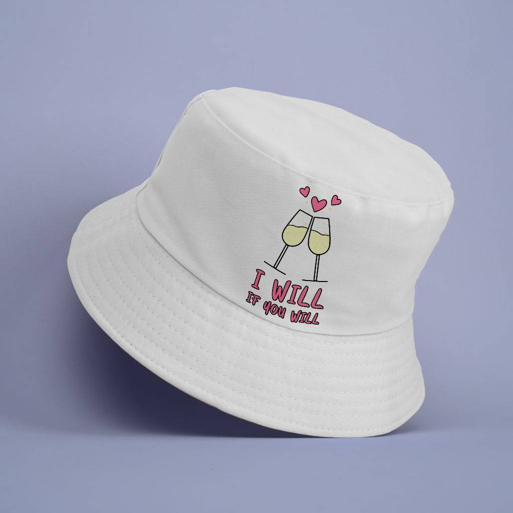 Cute Design Bucket Hat - Wineglass Hat - Heart Bucket Hat Bucket Hats Fashion Accessories Color : White 
