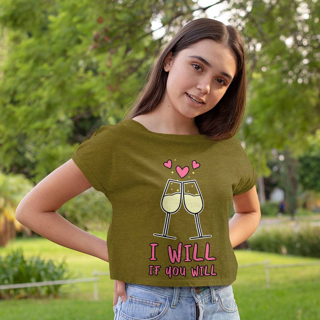 Cute Design Women's Cropped T-Shirt - Wineglass Crop Top - Heart Cropped Tee Clothing T-Shirts Color : Black|Heather Olive|White 
