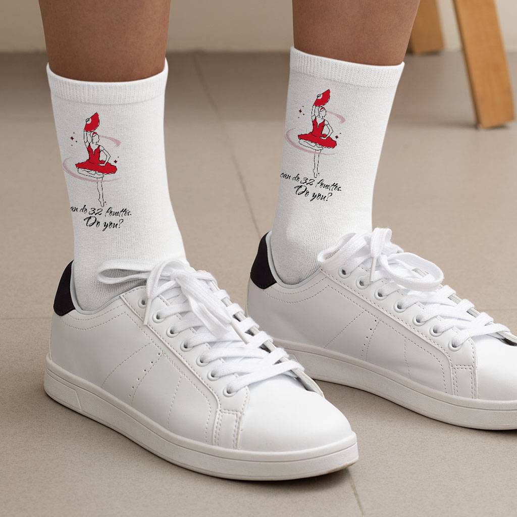 Dance Themed Socks - Fouette Novelty Socks - Funny Crew Socks Fashion Accessories Socks Size : Large|Medium 
