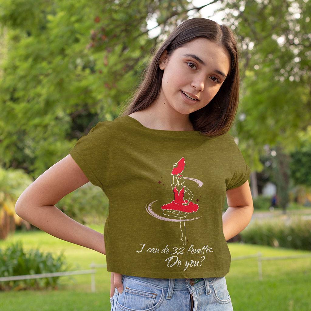 Dance Themed Women's Cropped T-Shirt - Fouette Crop Top - Funny Cropped Tee Clothing T-Shirts Color : Black|Heather Olive|White 