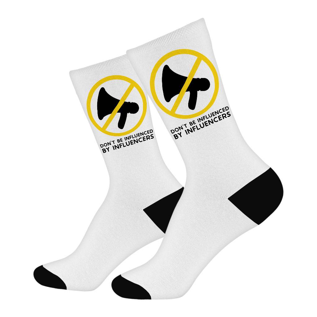Don't Be Influenced by Influencers Socks - Graphic Novelty Socks - Quote Crew Socks Fashion Accessories Socks Size : Large|Medium 