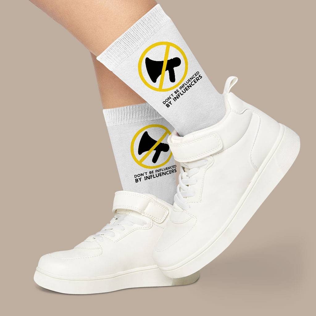 Don't Be Influenced by Influencers Socks - Graphic Novelty Socks - Quote Crew Socks Fashion Accessories Socks Size : Large|Medium 