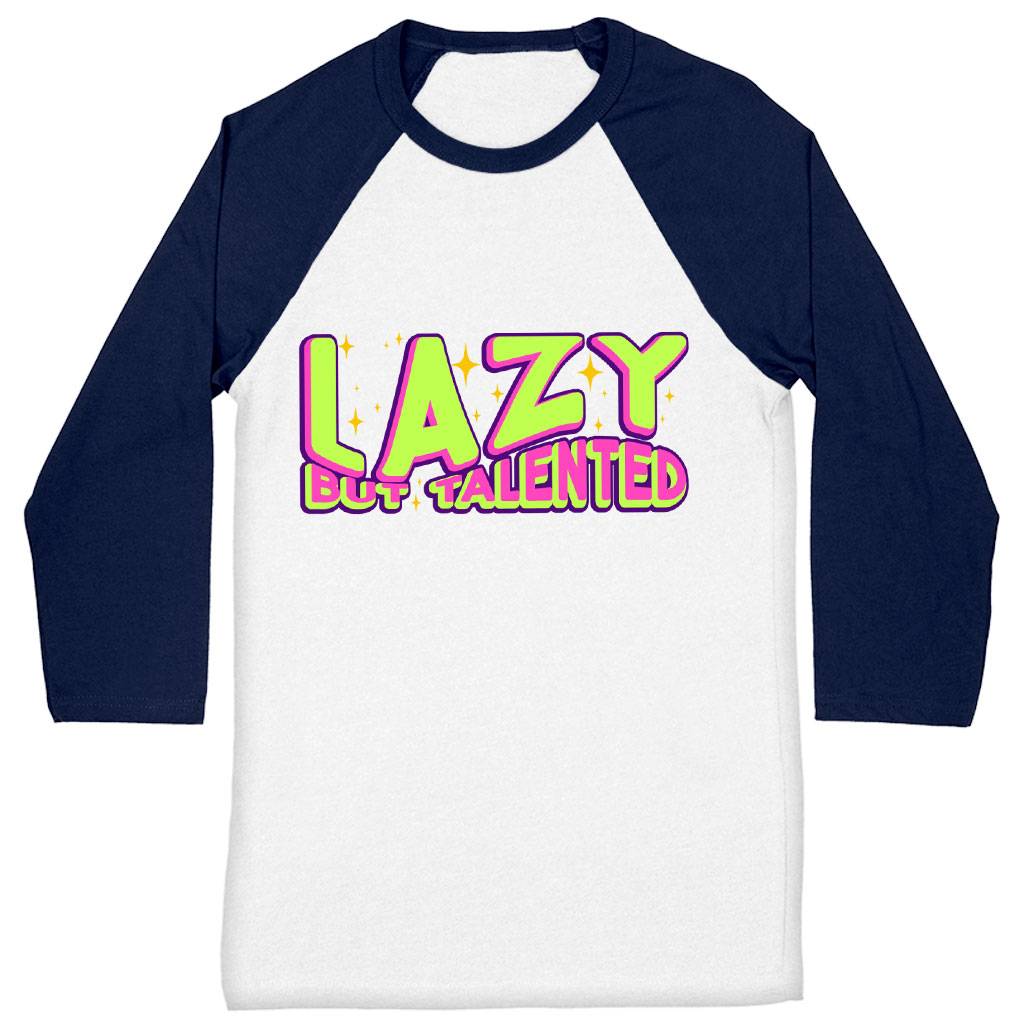 Lazy but Talented Baseball T-Shirt - Funny T-Shirt - Word Art Baseball Tee Clothing T-Shirts Color : Gray White|Navy White 