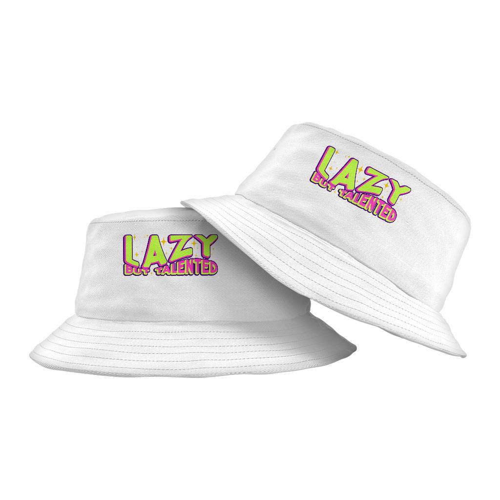 Lazy but Talented Bucket Hat - Funny Hat - Word Art Bucket Hat Bucket Hats Fashion Accessories Color : White 