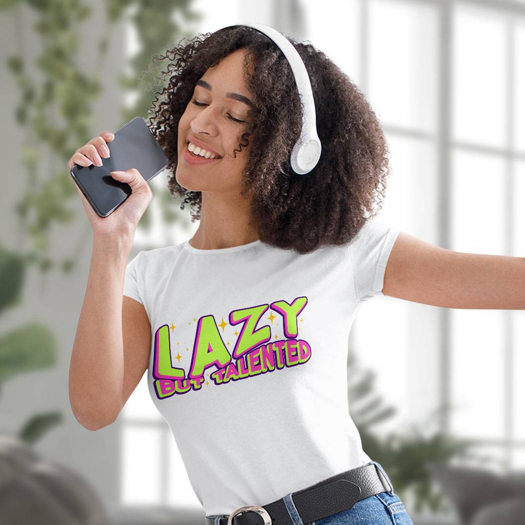 Lazy but Talented Heavy Cotton T-Shirt - Funny Tee Shirt - Word Art T-Shirt Clothing T-Shirts Color : Black|Forest Green|White 