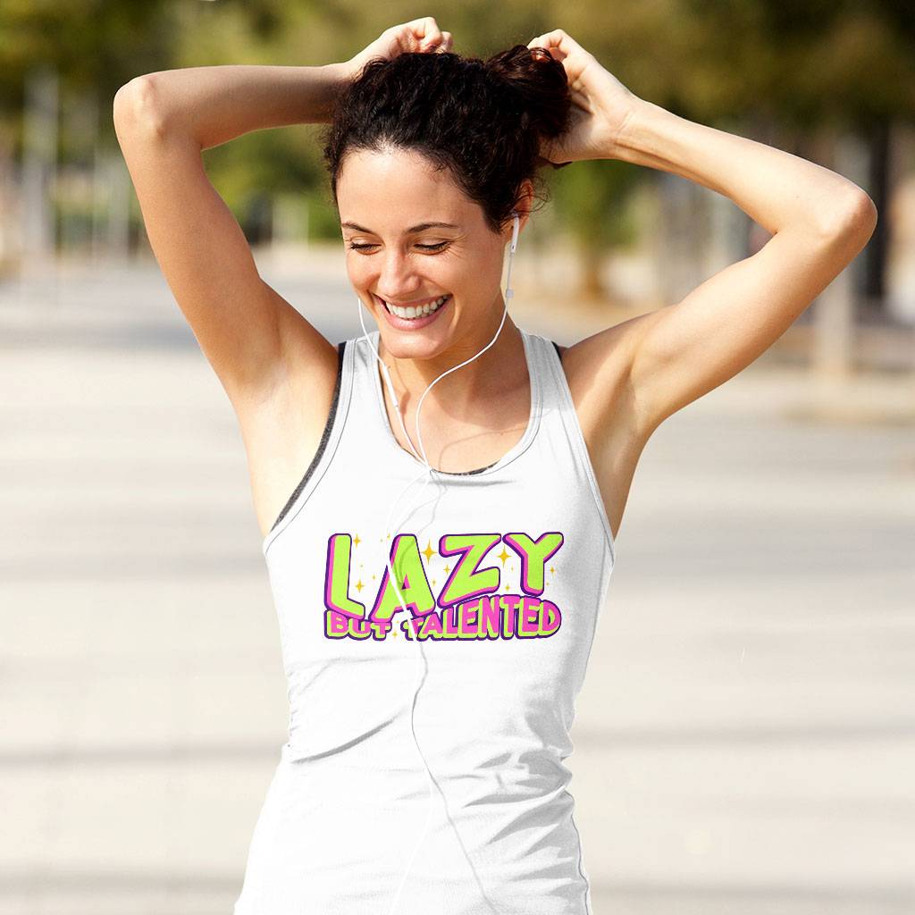 Lazy but Talented Racerback Tank - Funny Tank - Word Art Workout Tank Clothing Tanks Color : Black|Gray|White 