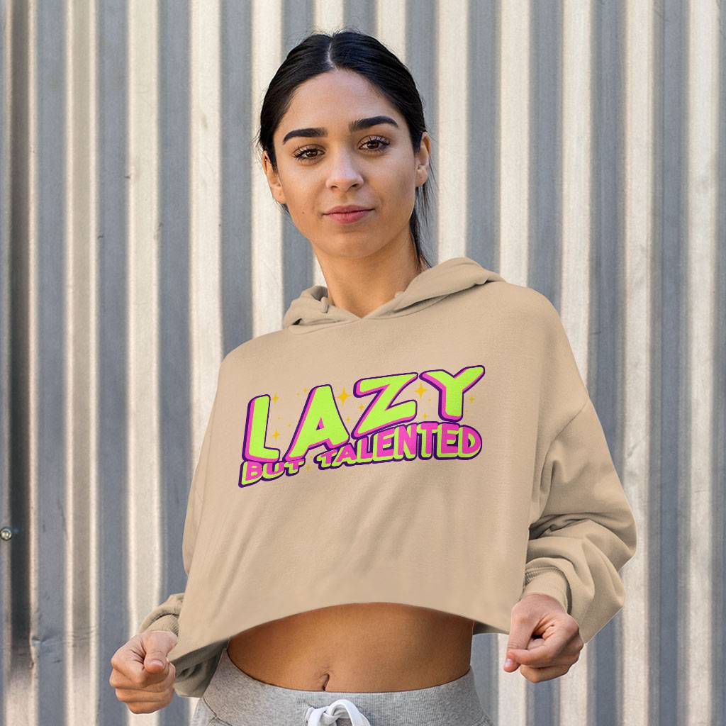 Lazy but Talented Women's Cropped Hoodie - Funny Cropped Hoodie - Word Art Hooded Sweatshirt Clothing Hoodies Color : Black|Heather Dust|Storm 