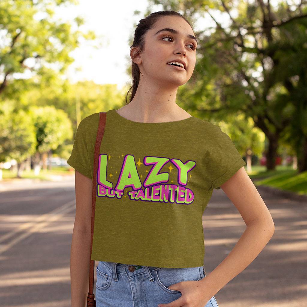 Lazy but Talented Women's Cropped T-Shirt - Funny Crop Top - Word Art Cropped Tee Clothing T-Shirts Color : Black|Heather Olive|White 