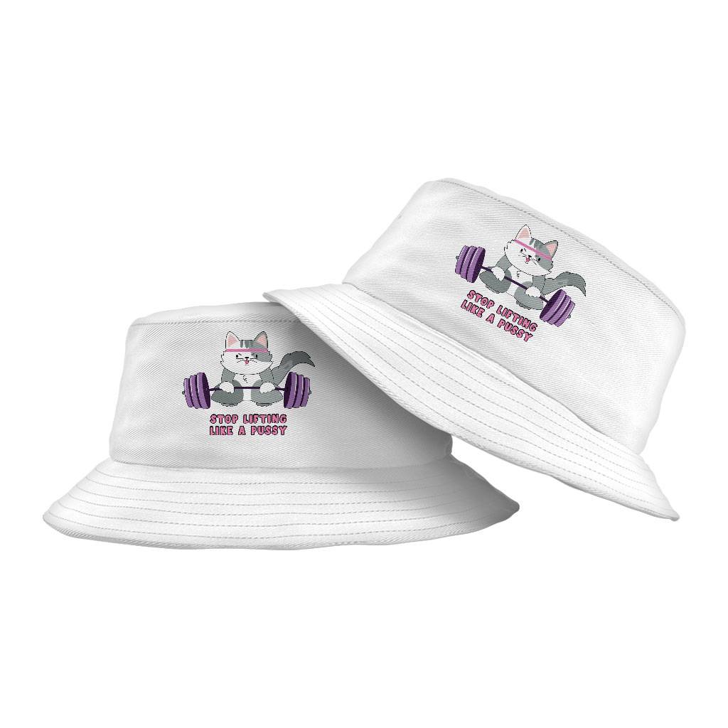 Lifting Design Bucket Hat - Cat Hat - Graphic Bucket Hat Bucket Hats Fashion Accessories Color : White 