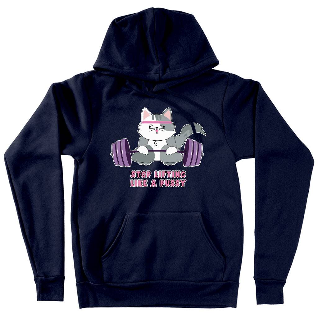 Lifting Design Hooded Sweatshirt - Cat Hoodie - Graphic Hoodie Clothing Hoodies Color : Black|Navy|White 