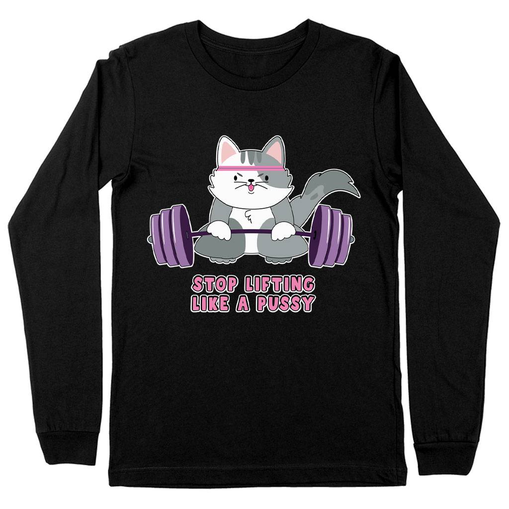 Lifting Design Long Sleeve T-Shirt - Cat T-Shirt - Graphic Long Sleeve Tee Clothing T-Shirts Color : Black|Heather Forest|White 