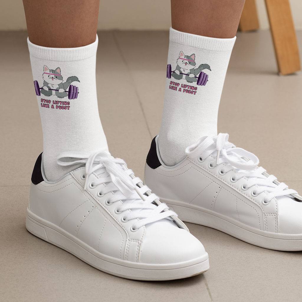 Lifting Design Socks - Cat Novelty Socks - Graphic Crew Socks Fashion Accessories Socks Size : Large|Medium 