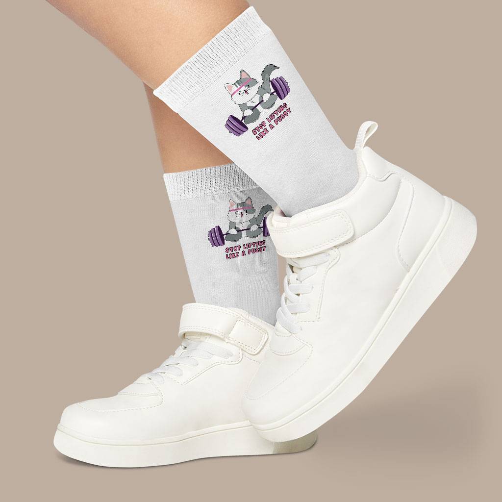 Lifting Design Socks - Cat Novelty Socks - Graphic Crew Socks Fashion Accessories Socks Size : Large|Medium 