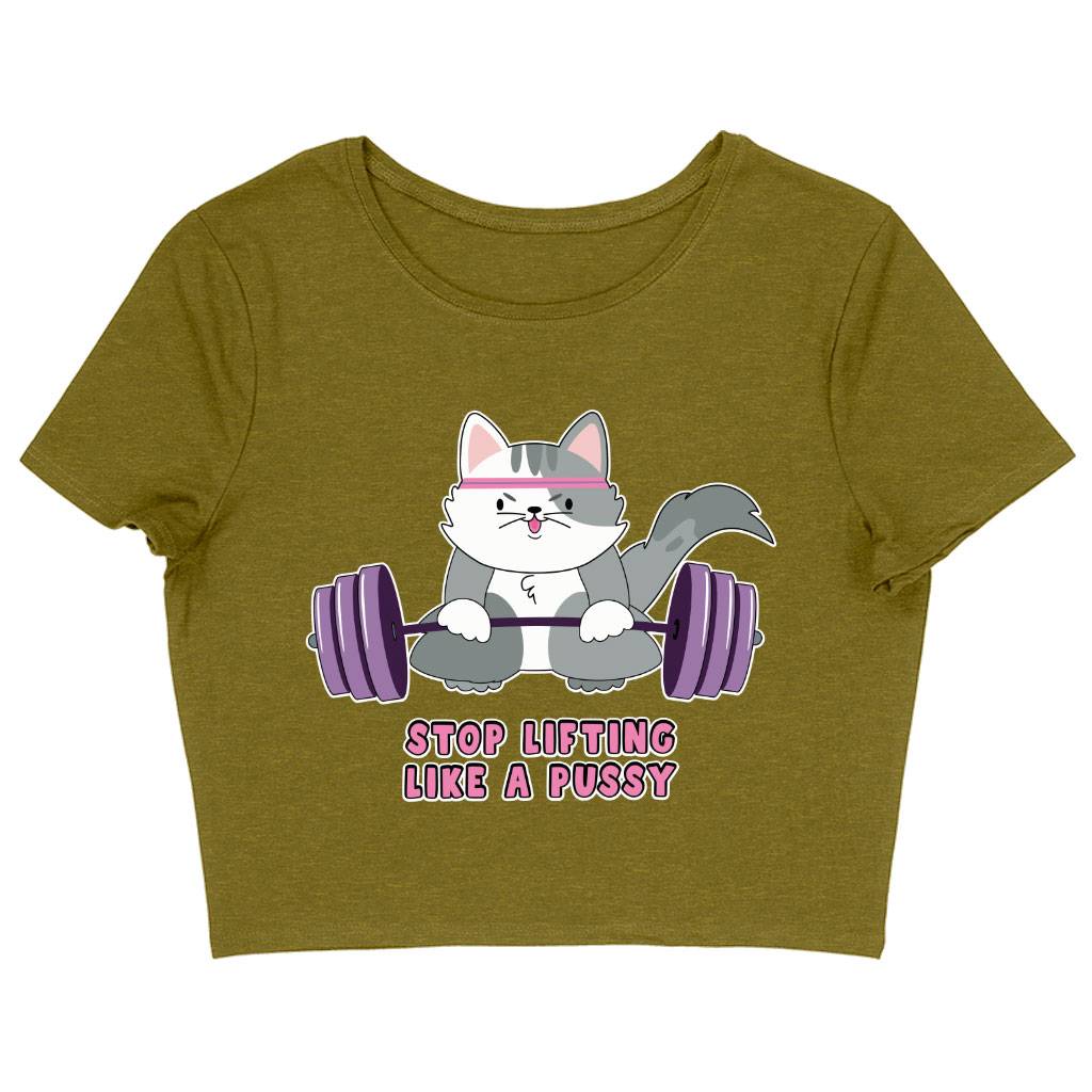 Lifting Design Women's Cropped T-Shirt - Cat Crop Top - Graphic Cropped Tee Clothing T-Shirts Color : Black|Heather Olive|White 