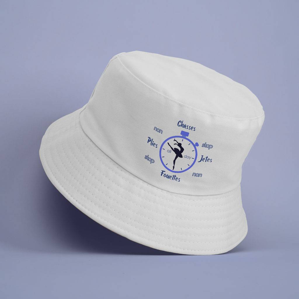 Plies Chasses Jetes Bucket Hat - Dancing Hat - Clock Bucket Hat Color : White 