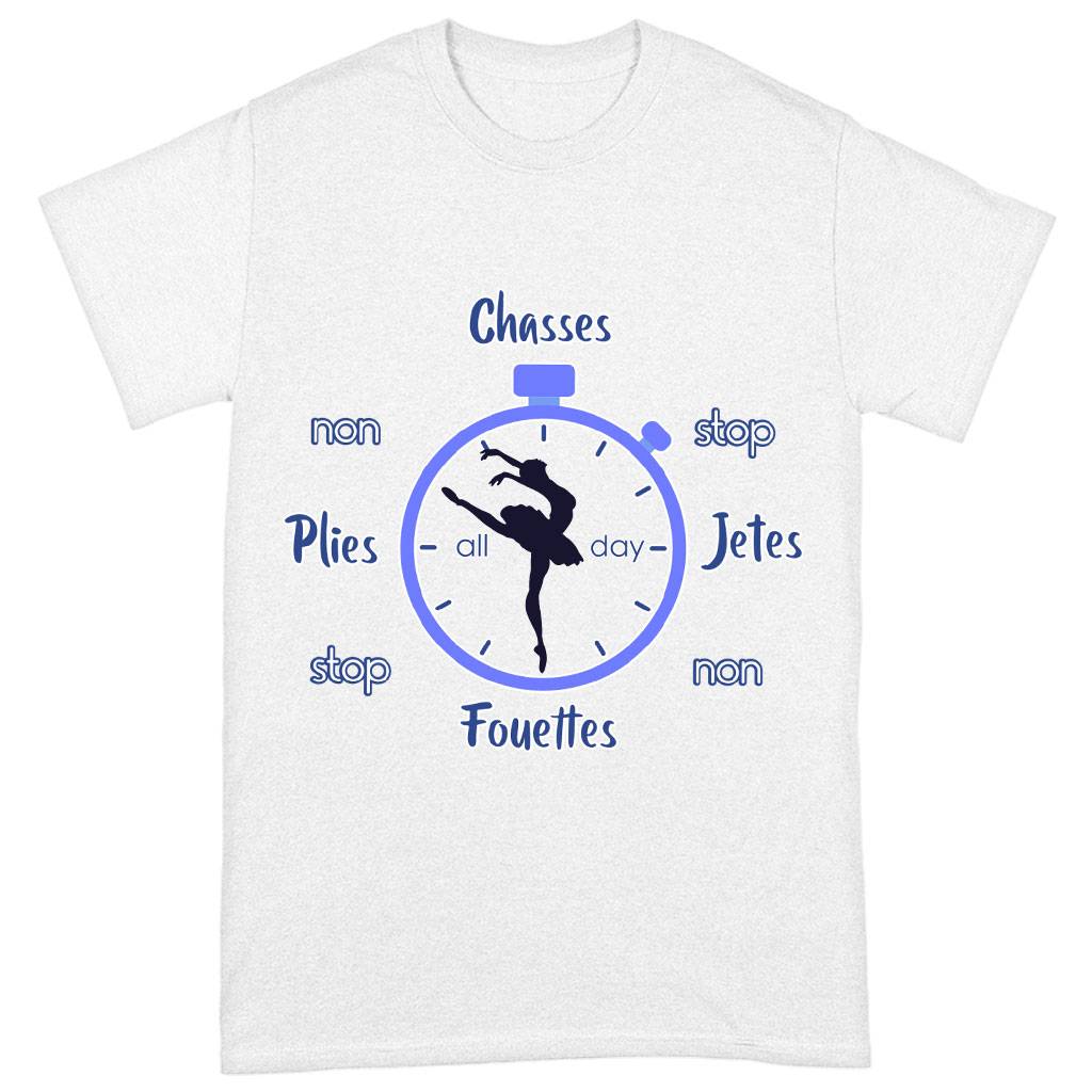Plies Chasses Jetes Heavy Cotton T-Shirt - Dancing Tee Shirt - Clock T-Shirt Color : Black|Forest Green|White 