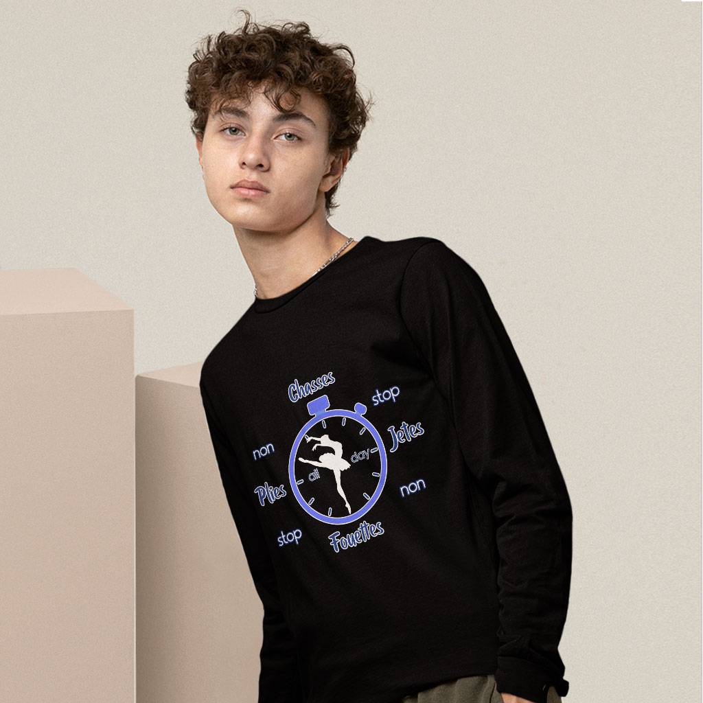 Plies Chasses Jetes Long Sleeve T-Shirt - Dancing T-Shirt - Clock Long Sleeve Tee Color : Black|Heather Forest|White 