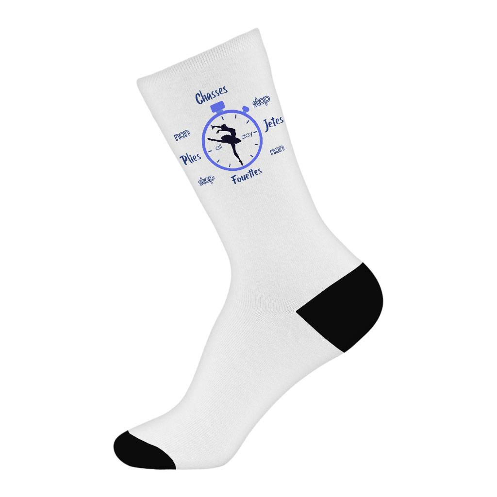 Plies Chasses Jetes Socks - Dancing Novelty Socks - Clock Crew Socks Fashion Accessories Socks Size : Large|Medium 