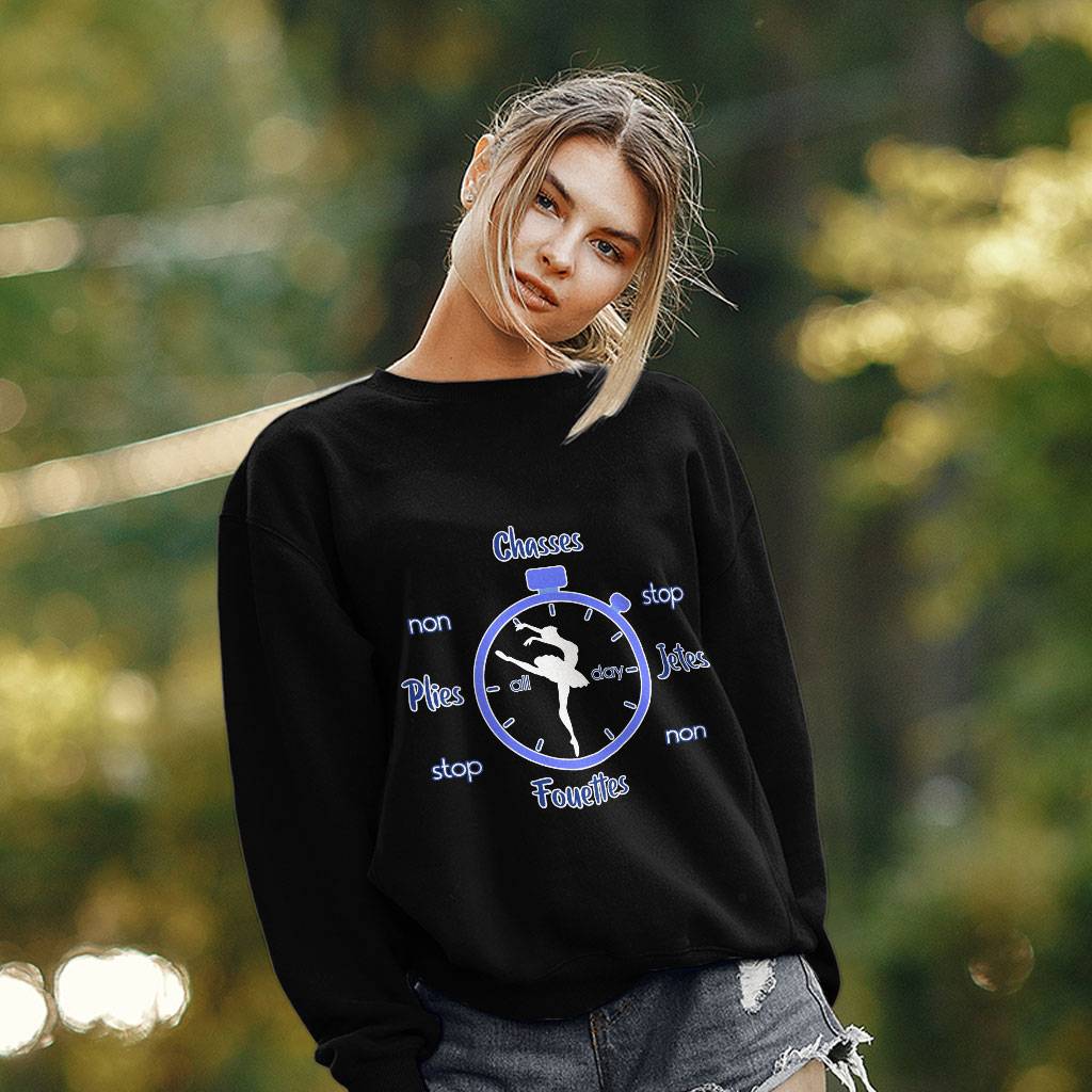 Plies Chasses Jetes Sweatshirt - Dancing Crewneck Sweatshirt - Clock Sweatshirt Color : Black|Charcoal|White 
