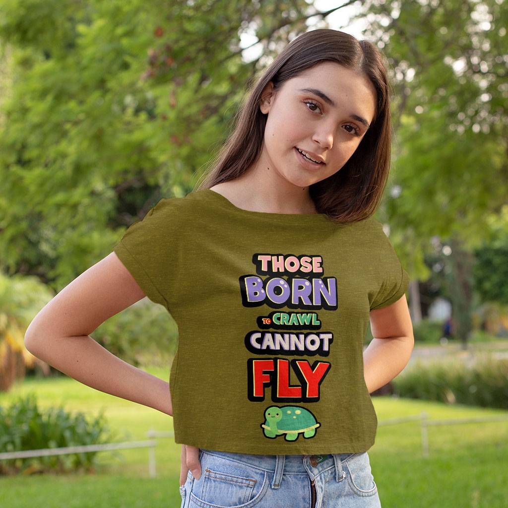 Word Design Women's Cropped T-Shirt - Turtle Crop Top - Cartoon Cropped Tee Clothing T-Shirts Color : Black|Heather Olive|White 