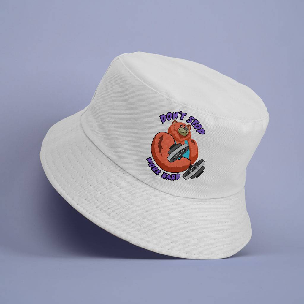 Work Hard Bucket Hat - Cartoon Hat - Bear Bucket Hat Bucket Hats Fashion Accessories Color : White 