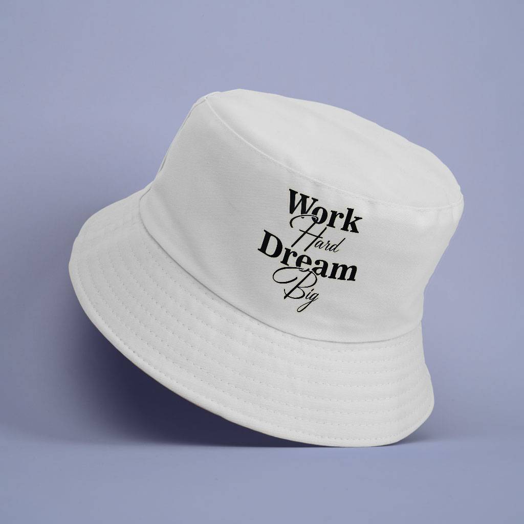 Work Hard Dream Big Bucket Hat - Print Hat - Motivational Bucket Hat Bucket Hats Fashion Accessories Color : White 