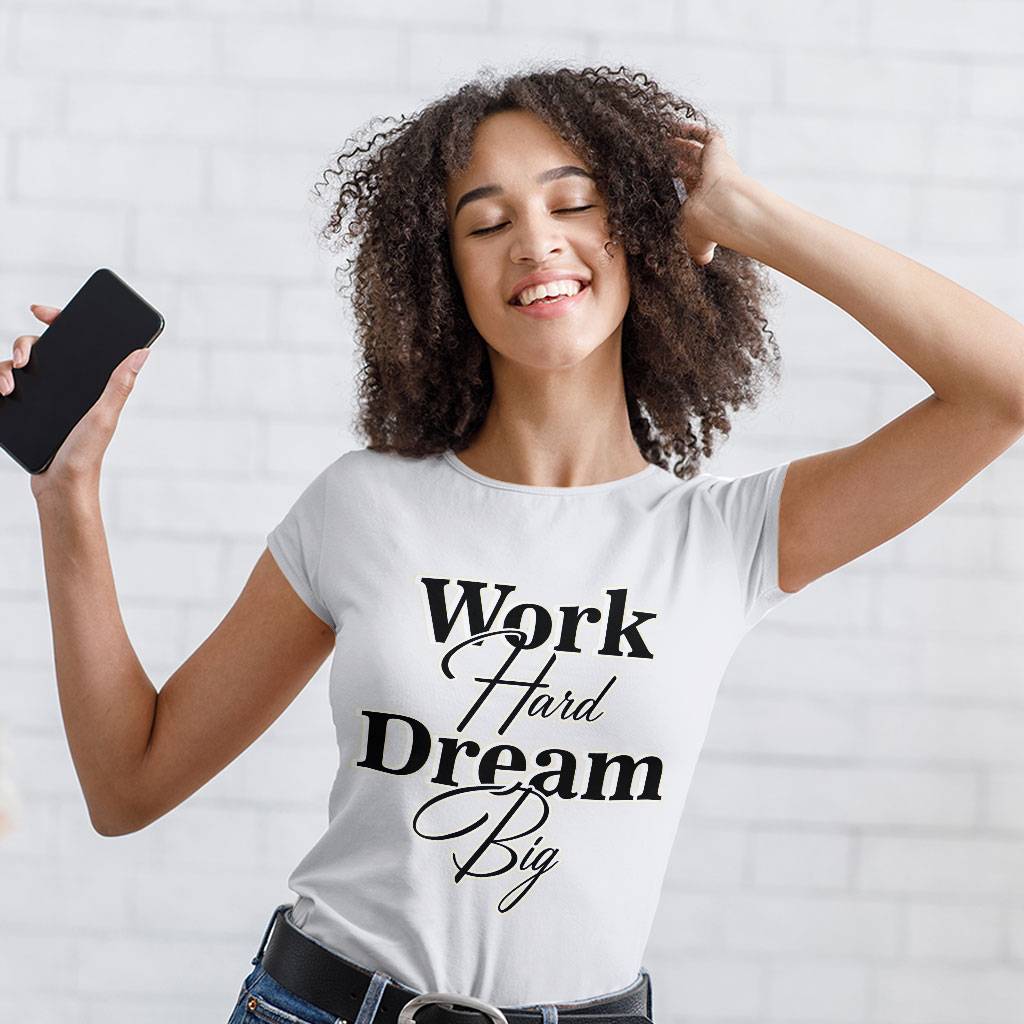 Work Hard Dream Big Heavy Cotton T-Shirt - Print Tee Shirt - Motivational T-Shirt Clothing T-Shirts Color : Black|Forest Green|White 