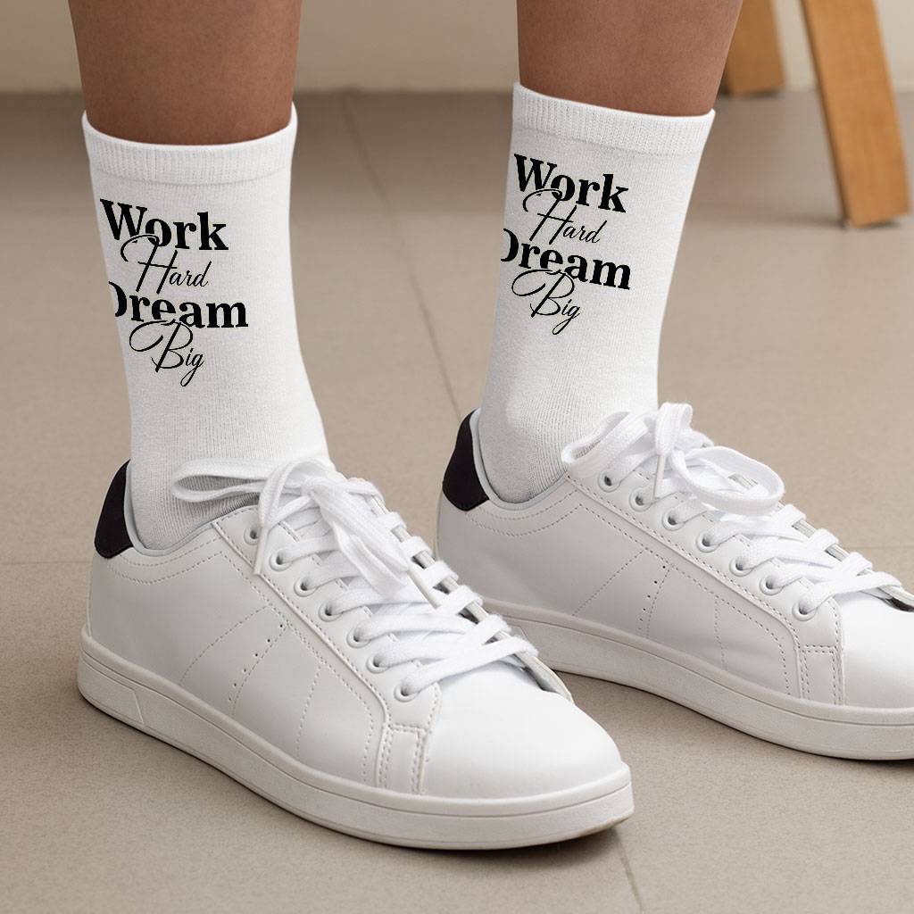 Work Hard Dream Big Socks - Print Novelty Socks - Motivational Crew Socks Fashion Accessories Socks Size : Large|Medium 