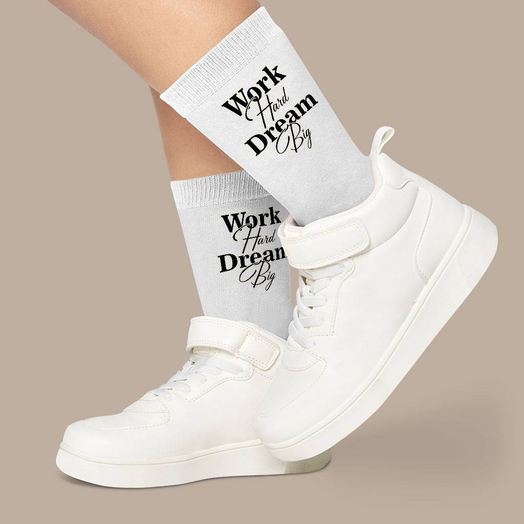 Work Hard Dream Big Socks - Print Novelty Socks - Motivational Crew Socks Fashion Accessories Socks Size : Large|Medium 