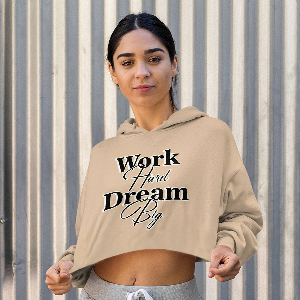 Work Hard Dream Big Women's Cropped Hoodie - Print Cropped Hoodie - Motivational Hooded Sweatshirt Clothing Hoodies Color : Black|Heather Dust|Storm 