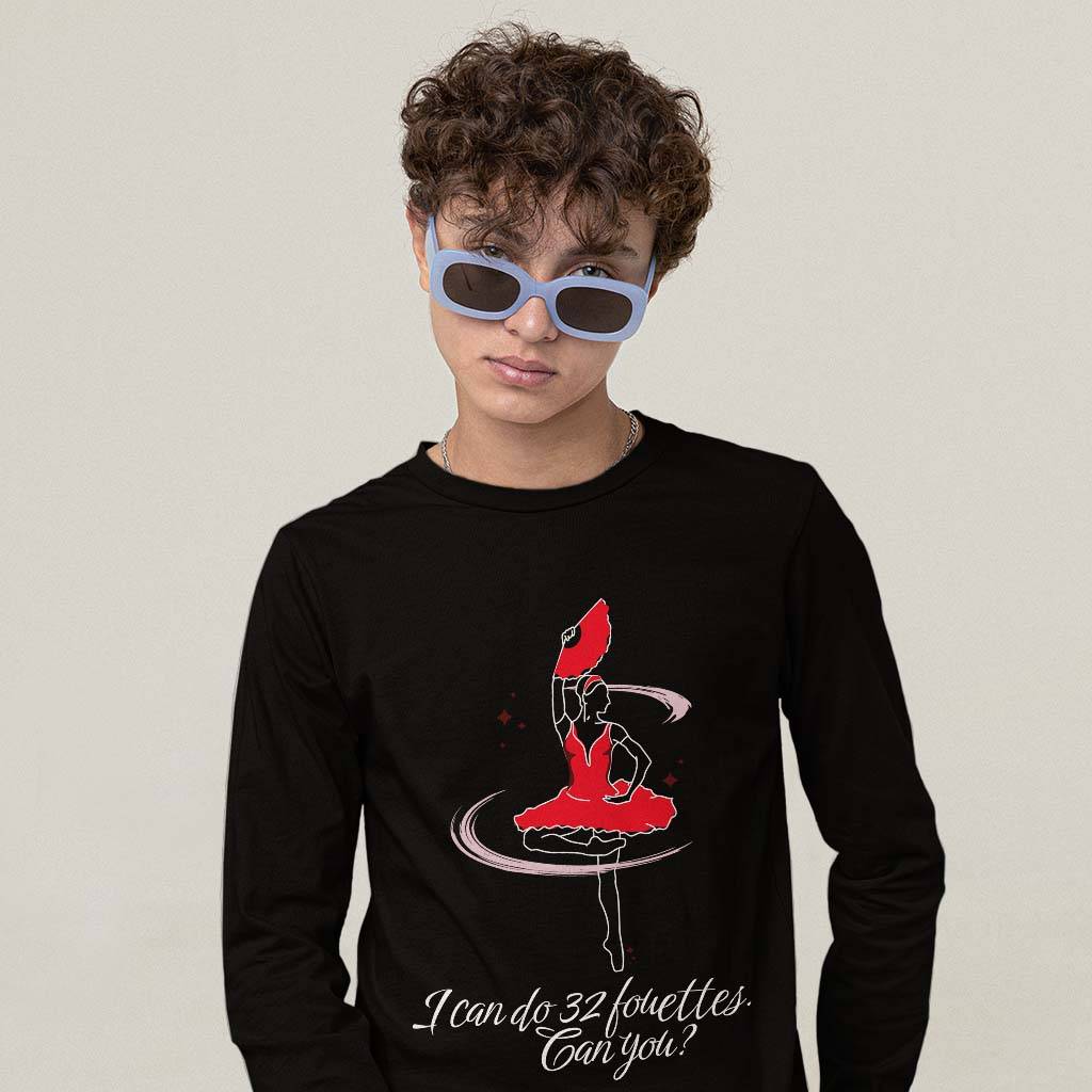 Dance Themed Long Sleeve T-Shirt - Fouette T-Shirt - Funny Long Sleeve Tee Clothing T-Shirts Color : Black|Heather Forest|White 