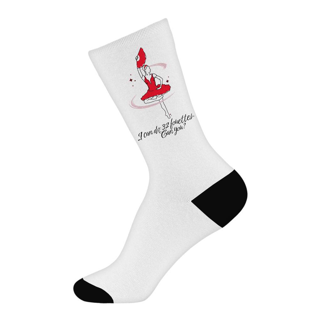 Dance Themed Socks - Fouette Novelty Socks - Funny Crew Socks Fashion Accessories Socks Size: Large Size: Medium 