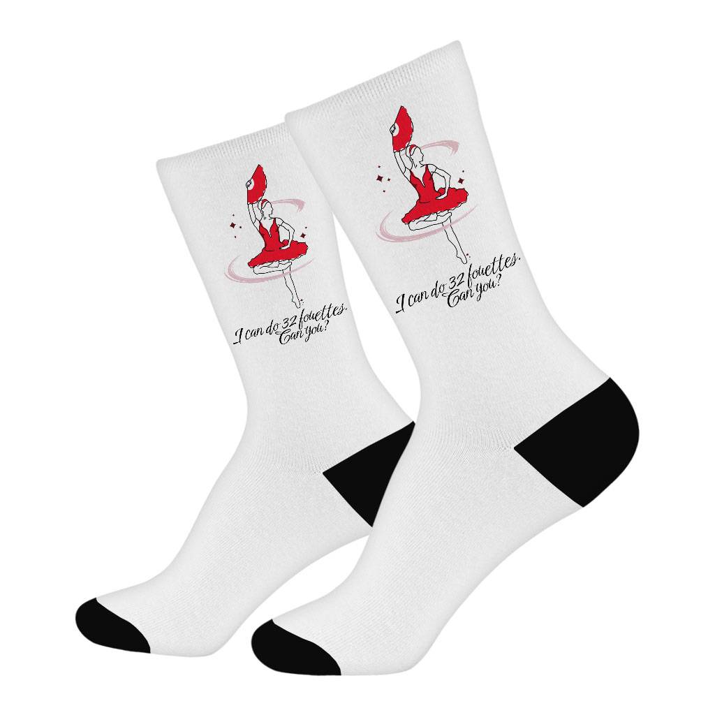 Dance Themed Socks - Fouette Novelty Socks - Funny Crew Socks Fashion Accessories Socks Size : Large|Medium 