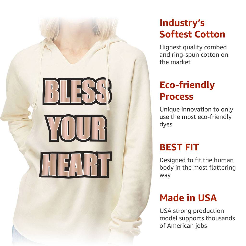 Bless Your Heart California Wave Wash Hoodie - Cool Hooded Sweatshirt - Inspirational Hoodie Women's Hoodies & Sweatshirts Color : Black|Blush|Bone|Misty Blue 
