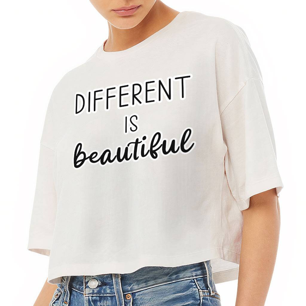 Different Is Beautiful Women's Crop Tee Shirt - Cute Design Cropped T-Shirt - Graphic Crop Top Women's Tops & Tees Color : Black|Military Green|Vintage White 