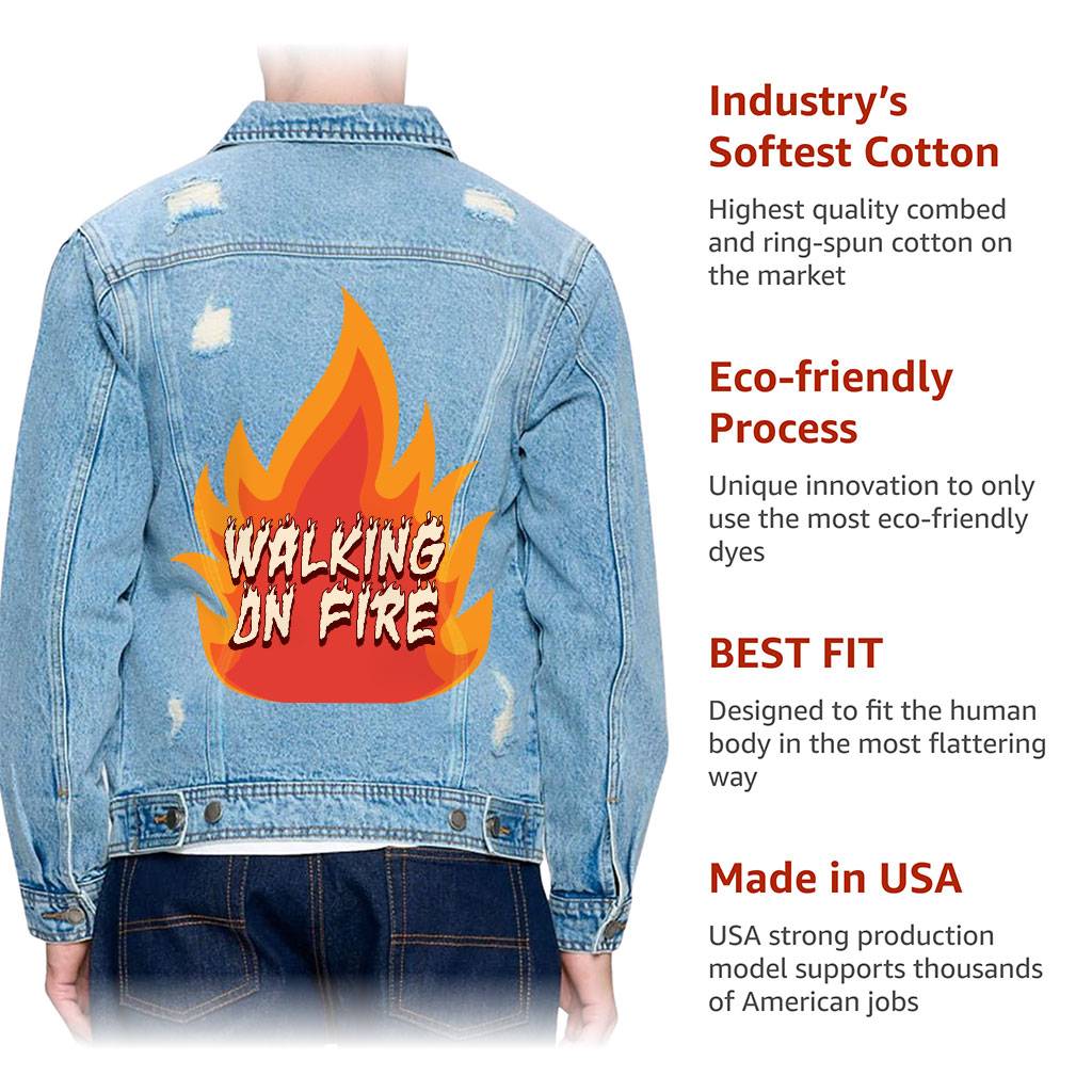 Fire Graphic Men's Distressed Denim Jacket - Cool Design Denim Jacket for Men - Illustration Denim Jacket Men's Denim Color : Dark Washed|Light Washed|Medium Washed 