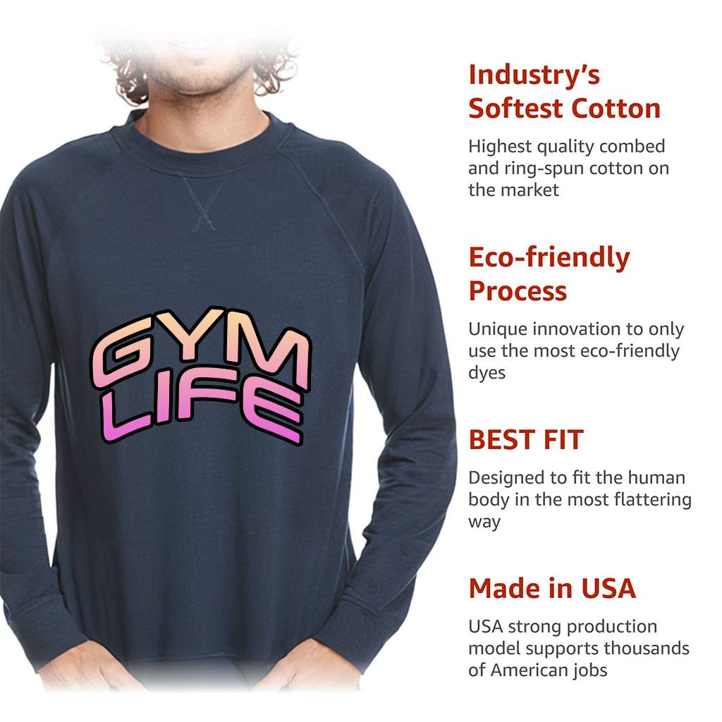 Gym Life Raglan Sweatshirt - Best Design Crewneck Sweatshirt - Graphic Sweatshirt Men's Hoodies & Sweatshirts Color : Black|Heather Gray|Heavy Metal|Midnight Navy 