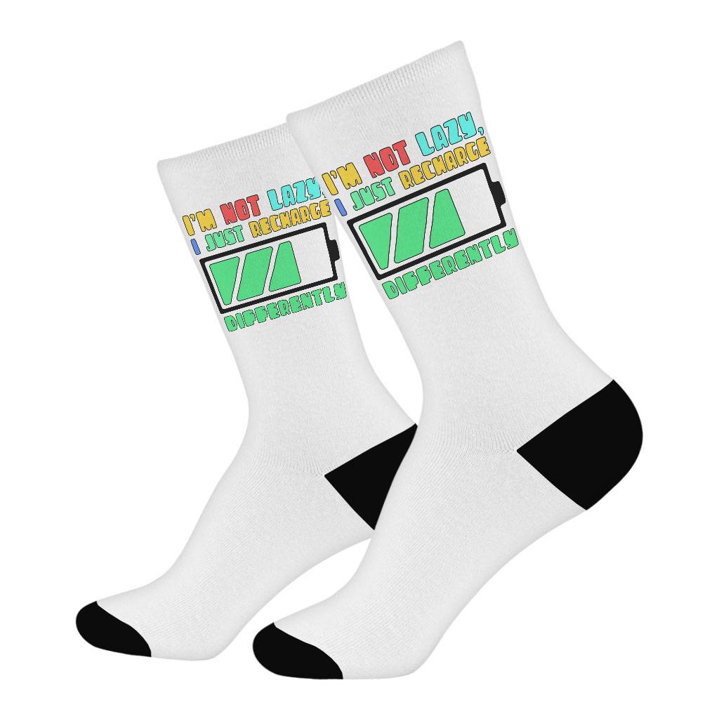 I am Not Lazy Socks - Printed Novelty Socks - Best Design Crew Socks Socks Size : Large|Medium 