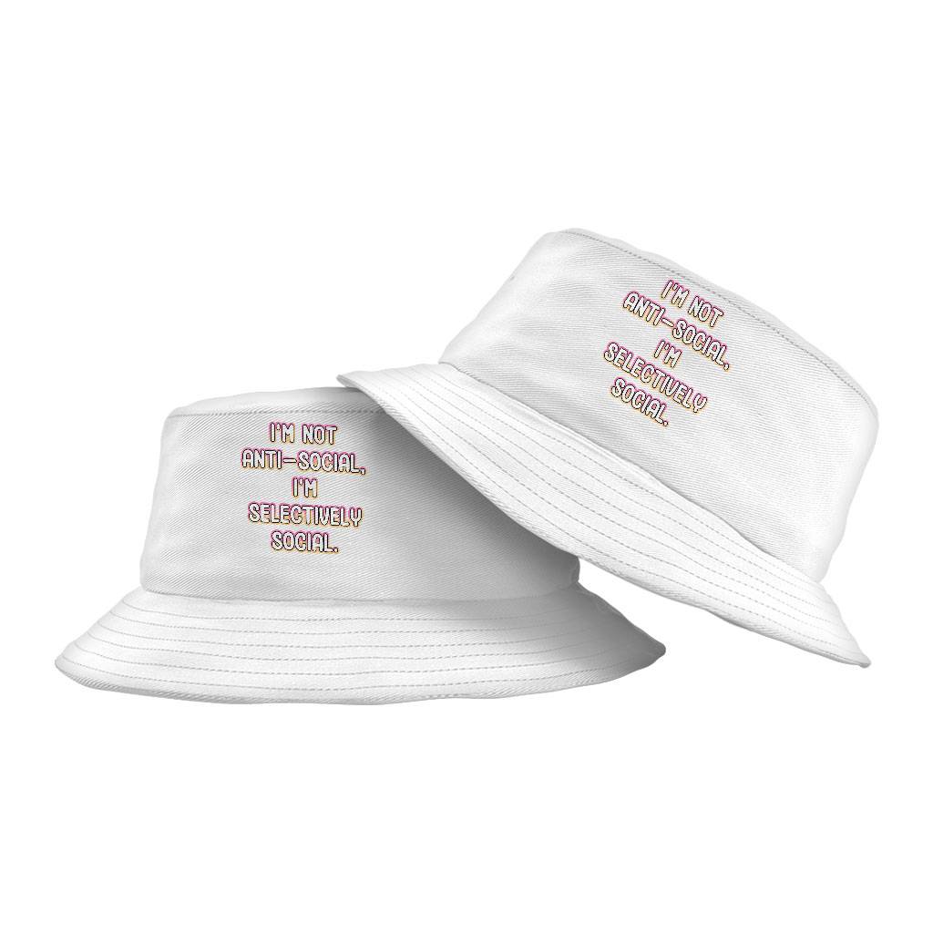I'm Not Anti-social Bucket Hat - Funny Hat - Themed Bucket Hat Best Sellers Hats Color : White 