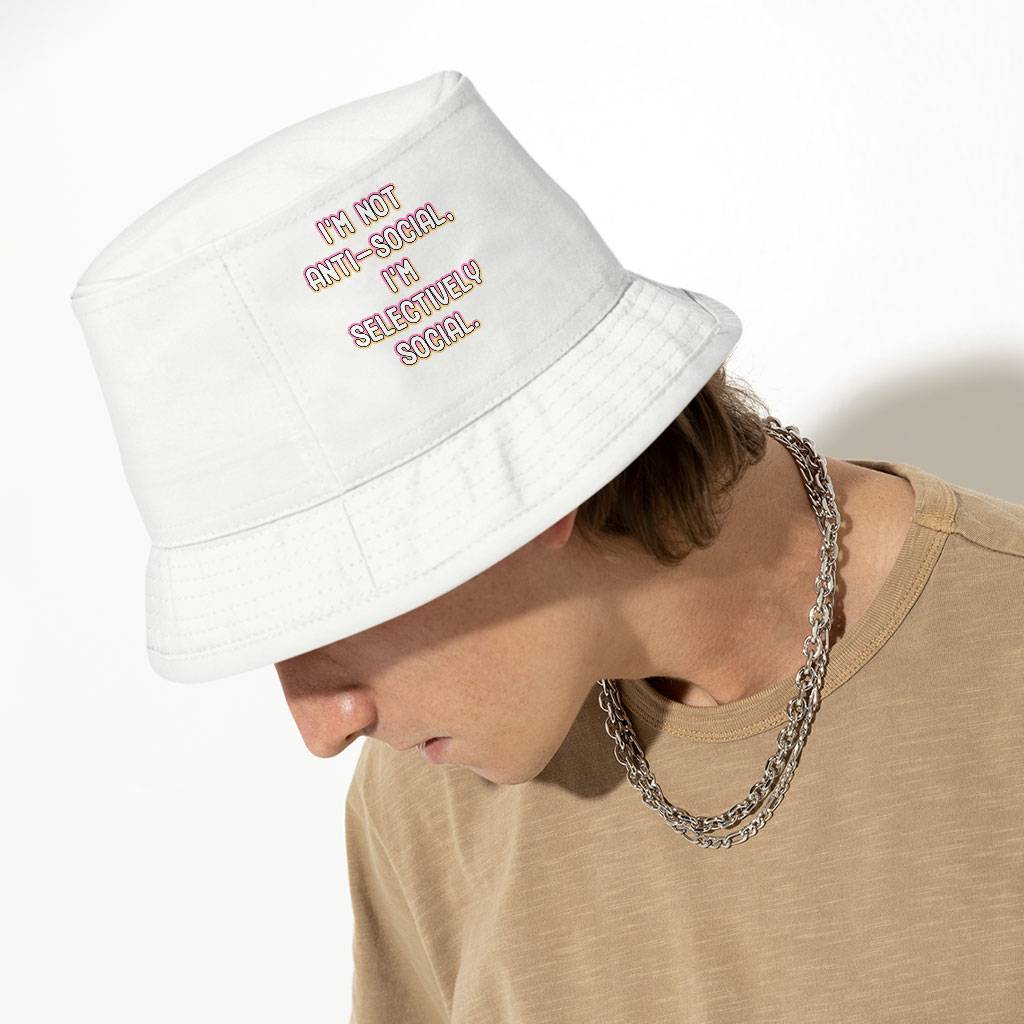 I'm Not Anti-social Bucket Hat - Funny Hat - Themed Bucket Hat Best Sellers Hats Color : White 