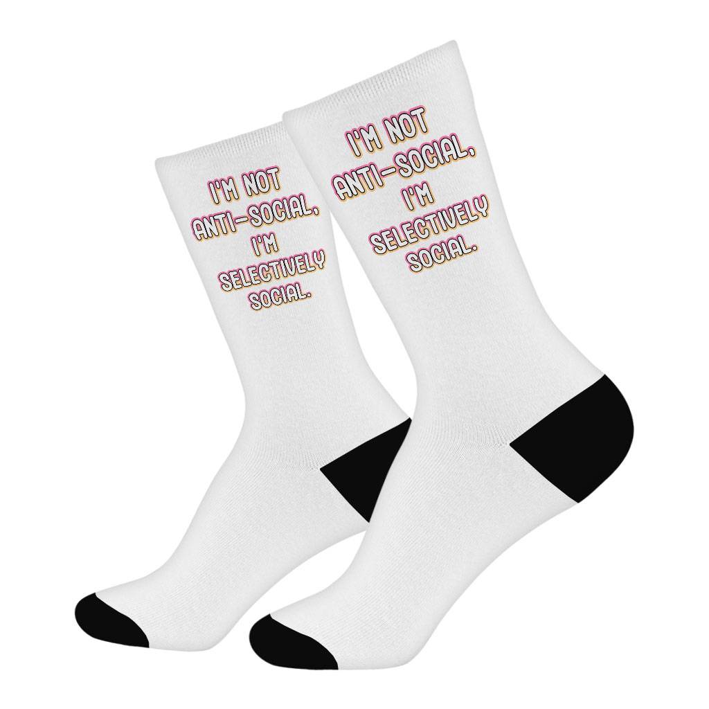 I'm Not Anti-social Socks - Funny Novelty Socks - Themed Crew Socks Socks Size : Large|Medium 