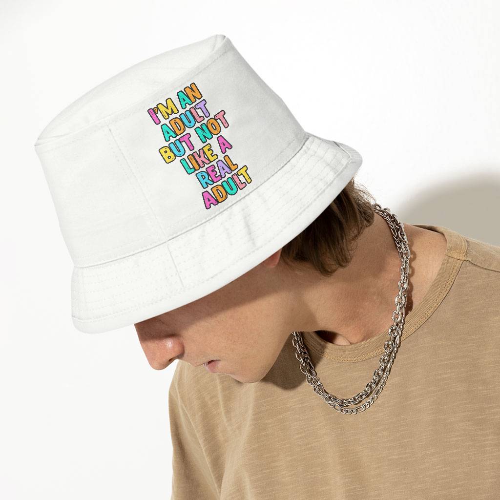 I'm an Adult Bucket Hat - Colorful Hat - Printed Bucket Hat Hats Color : White 
