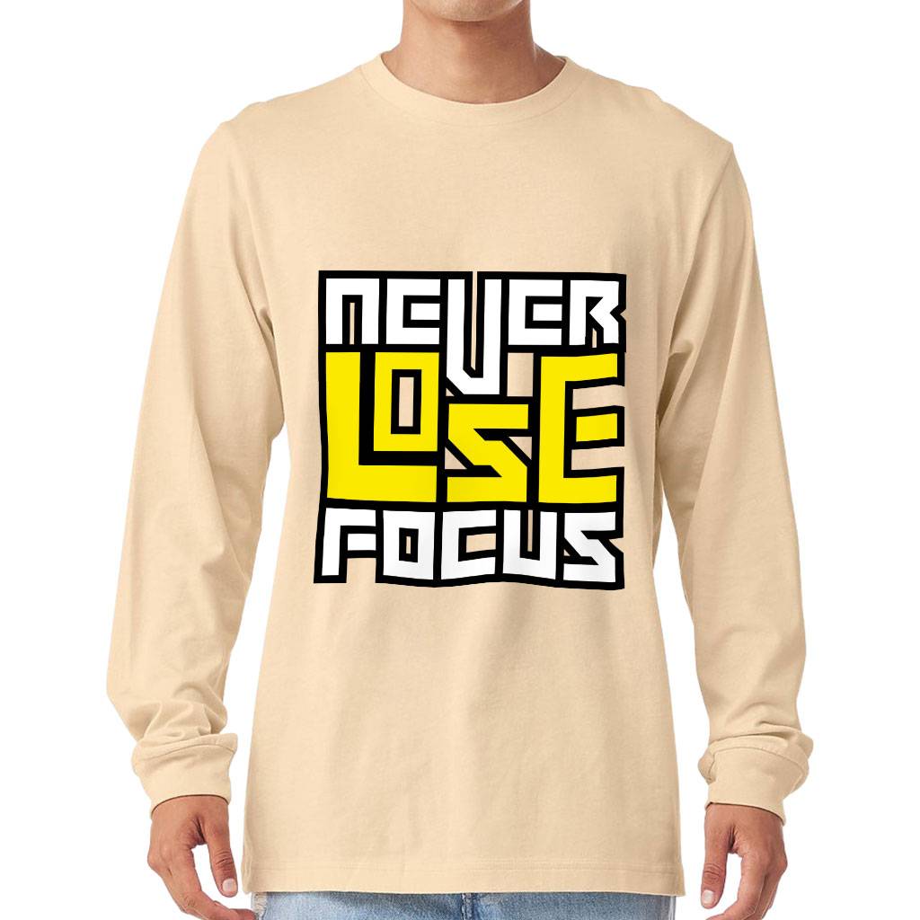 Never Lose Focus Long Sleeve T-Shirt - Inspirational T-Shirt - Printed Long Sleeve Tee Men's T-Shirts Color : Black|Soft Cream|Storm|White 