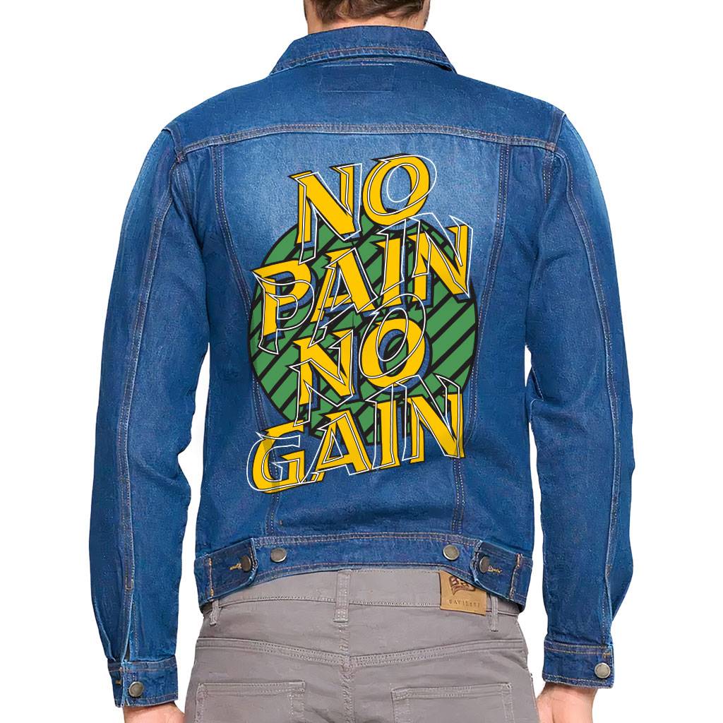 No Pain No Gain Dark Washed Men's Denim Jacket - Trendy Denim Jacket - Best Design Jacket for Men Men's Denim Color : Black|Dark Washed 