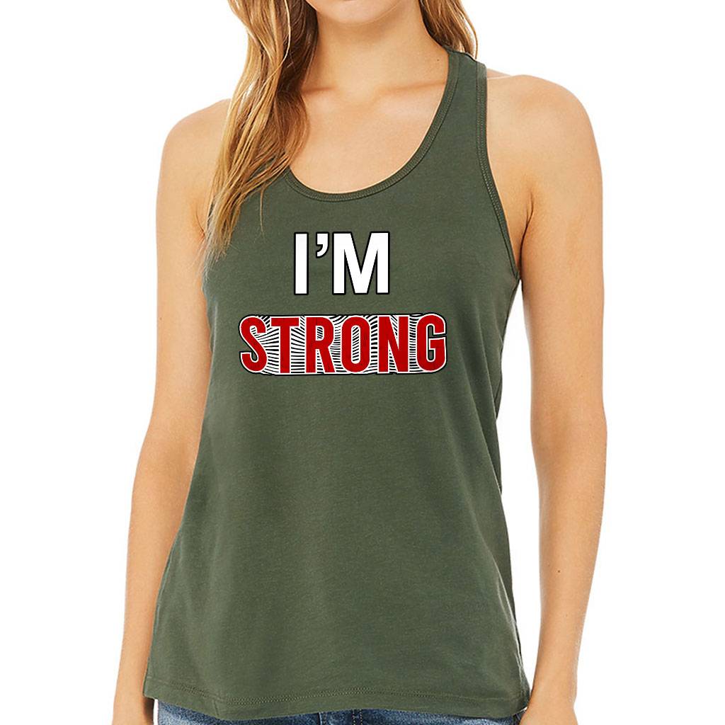 Strong Women's Racerback Tank - Cool Tank Top - Printed Workout Tank Women's Tops & Tees Color : Black|Military Green|Natural|White 