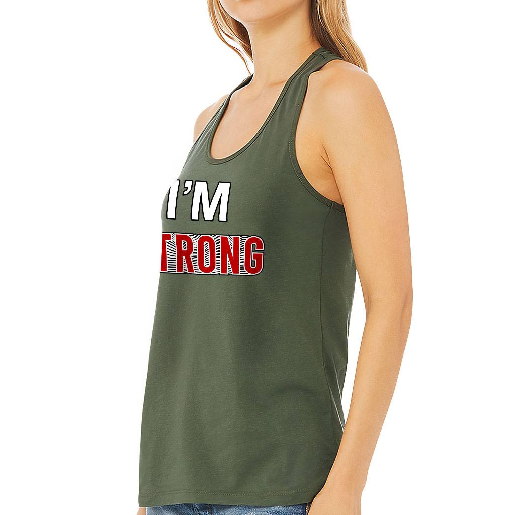 Strong Women's Racerback Tank - Cool Tank Top - Printed Workout Tank Women's Tops & Tees Color : Black|Military Green|Natural|White 